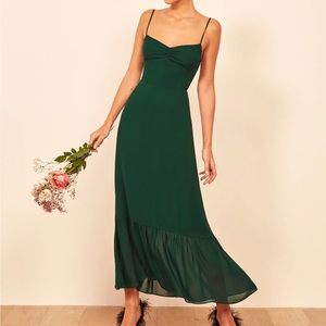 Reformation Emersyn Dress, Emerald, Size 2